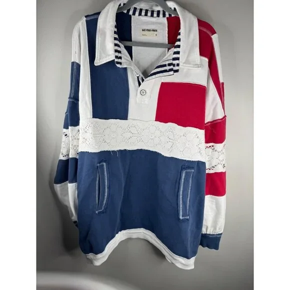 Free People We the Free American Dream Polo Pullover Size XL Oversized - Picture 4 of 7